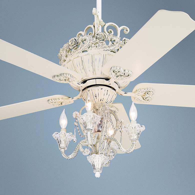 Image 4 Crystal Bead Antique-White Candelabra Ceiling Fan Light Kit more views