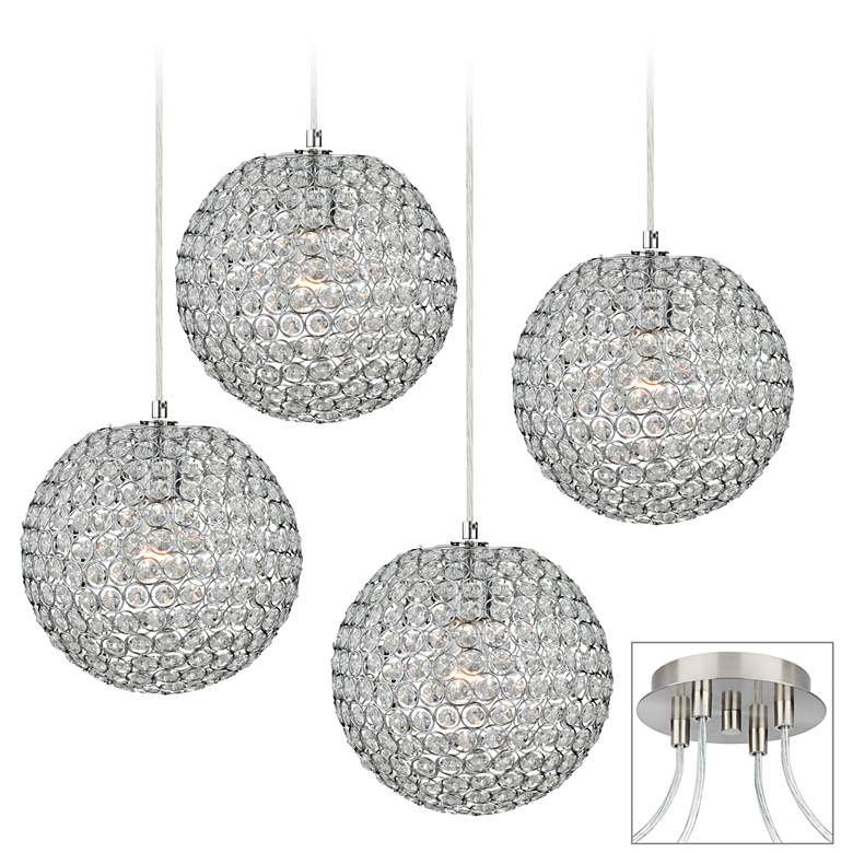 Image 1 Crystal Beaded Brushed Nickel 4-Light Multi Light Pendant