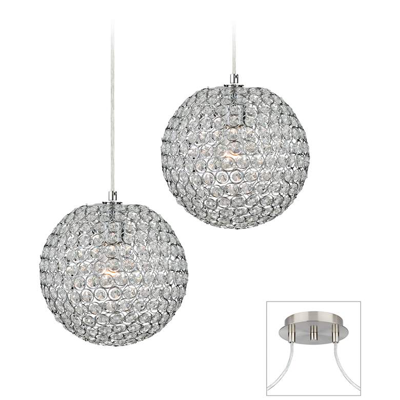 Image 1 Crystal Beaded - Brushed Nickel Double Multi Light Pendant