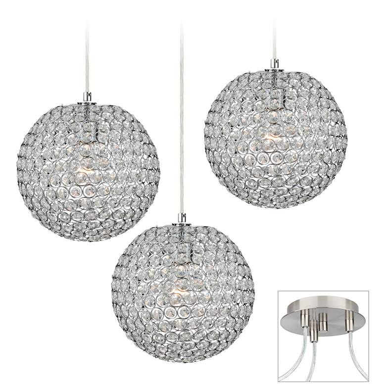 Image 1 Crystal Beaded Brushed Nickel Triple Multi Light Pendant
