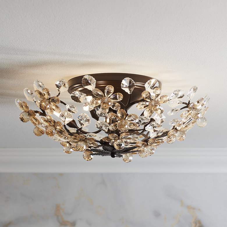 Image 1 Crystal Blooms 21 inch Wide Clear and Champagne Glass Ceiling Light