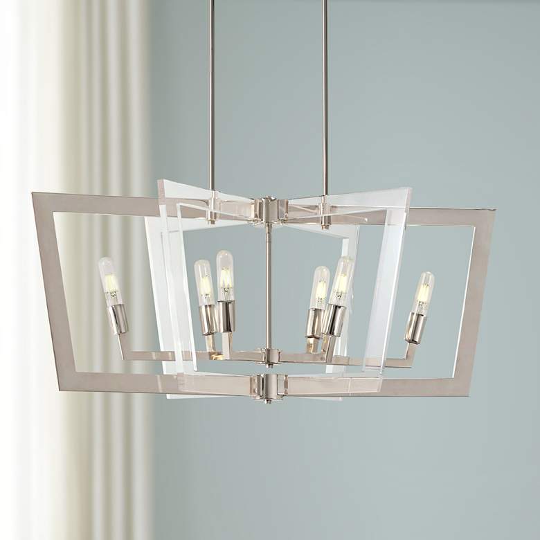 Image 1 Crystal Chrome 37" Wide Nickel Kitchen Island Light Pendant
