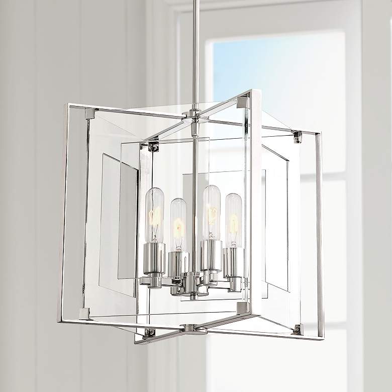 Crystal Clear 14 3/4&quot;W Polished Nickel 4-Light Pendant