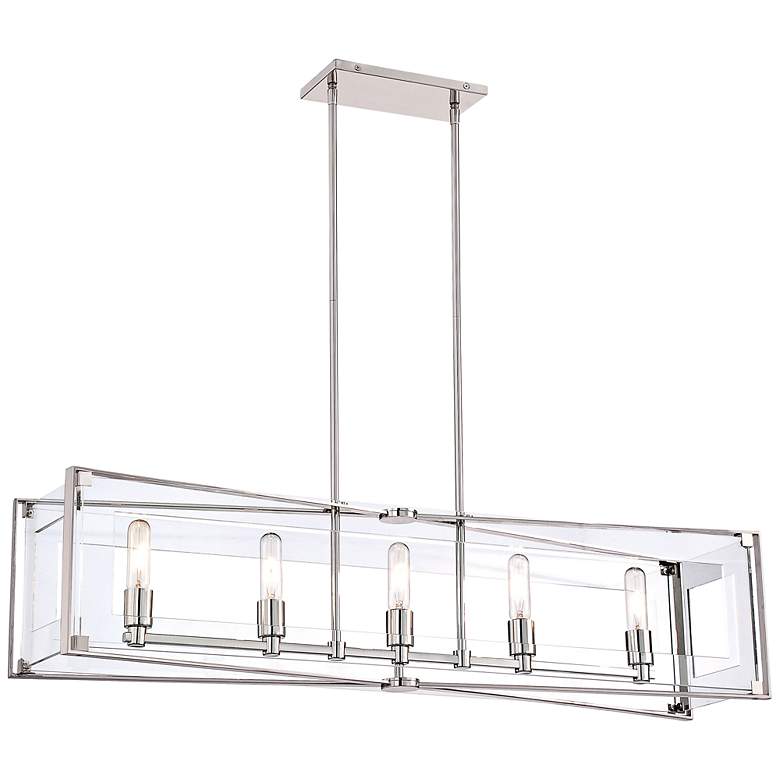Image 2 Crystal Clear 43 1/4"W Nickel Kitchen Island Light Pendant
