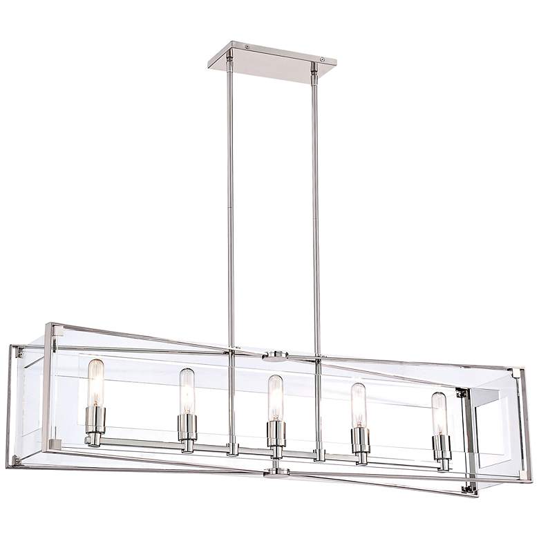 Image 2 Crystal Clear 43 1/4 inchW Nickel Kitchen Island Light Pendant