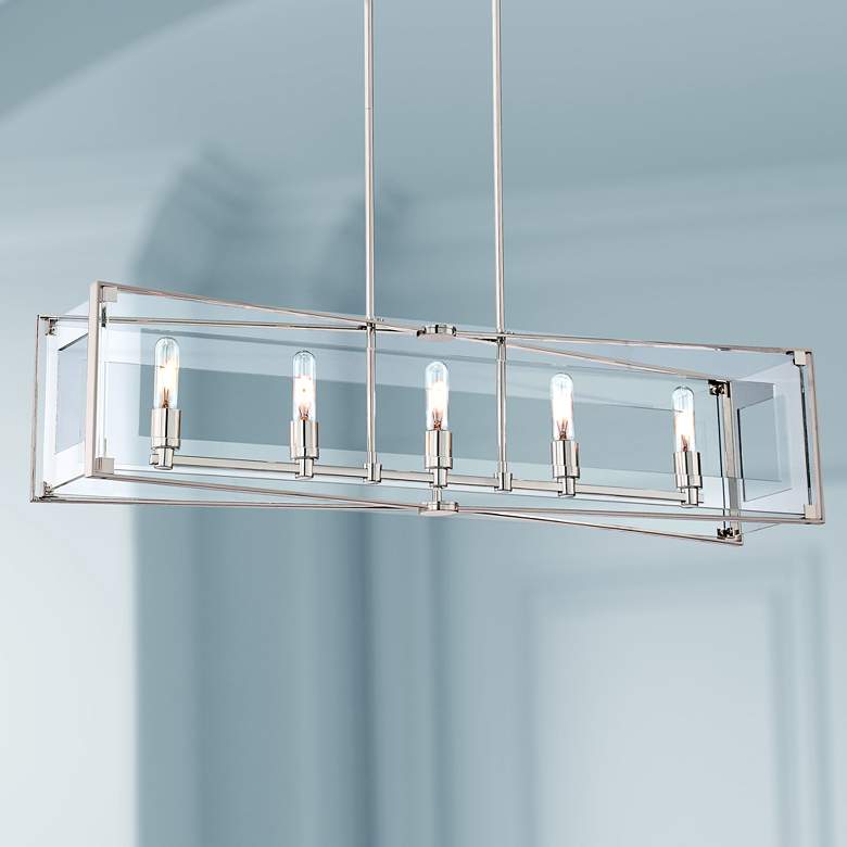 Crystal Clear 43 1/4&quot;W Nickel Kitchen Island Light Pendant