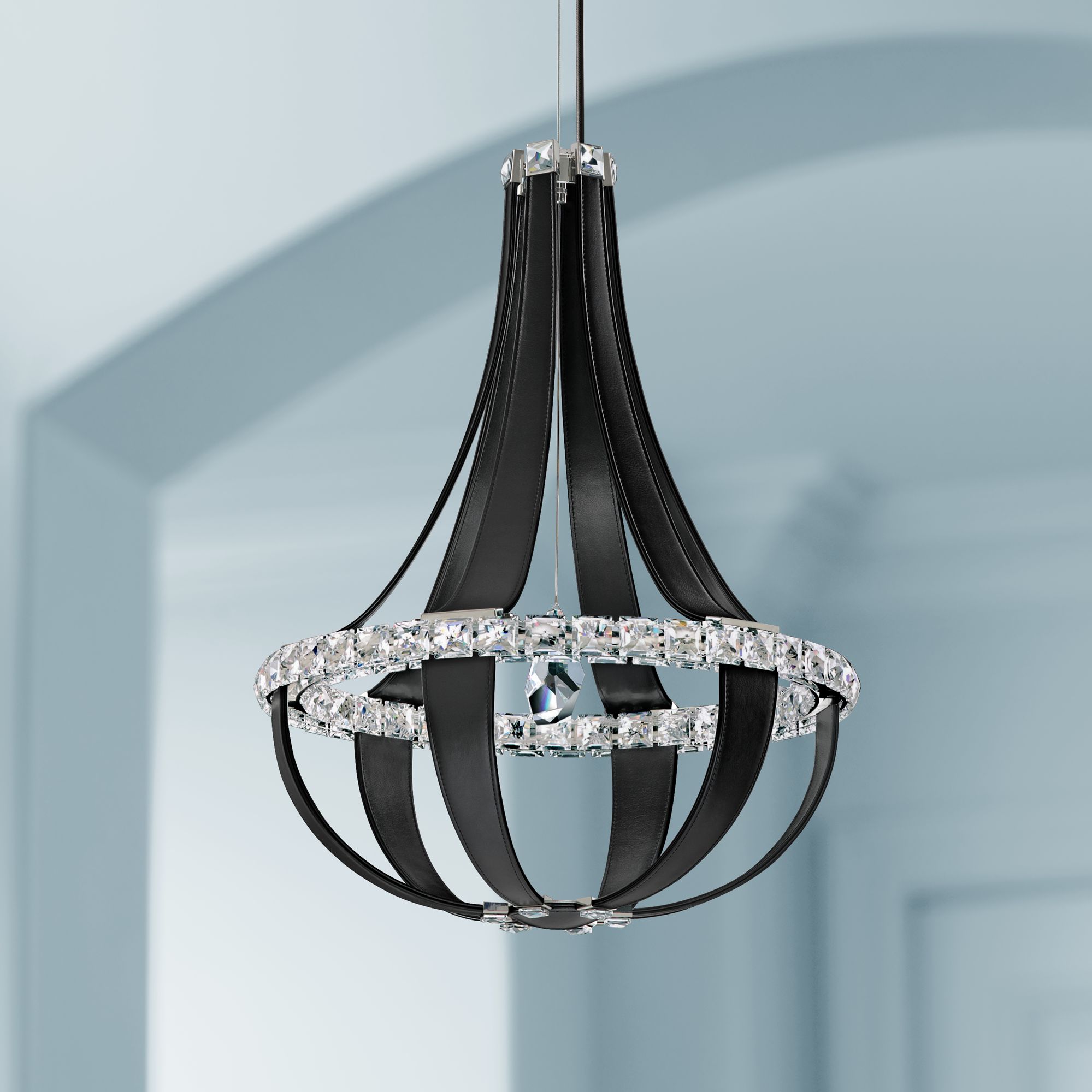 black pendant light with crystals