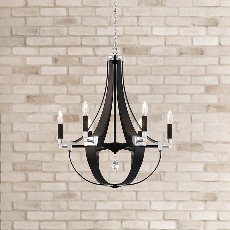 Image 1 Crystal Empire 29.5"H x 24"W 6-Light Chandelier in Black