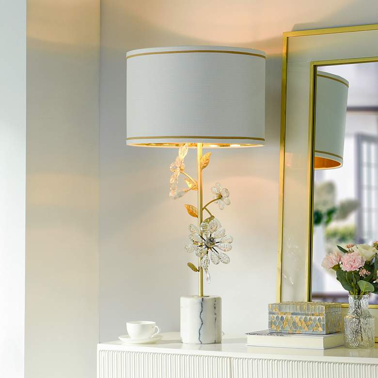 Image 7 Crystal Flora Gold Metal and White Marble Table Lamp more views