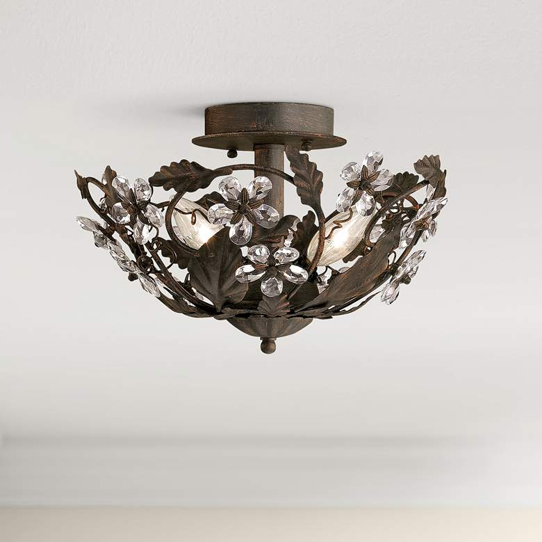 Image 1 Crystal Flowers 12 inch Wide Bronze Ceiling Light Fixture