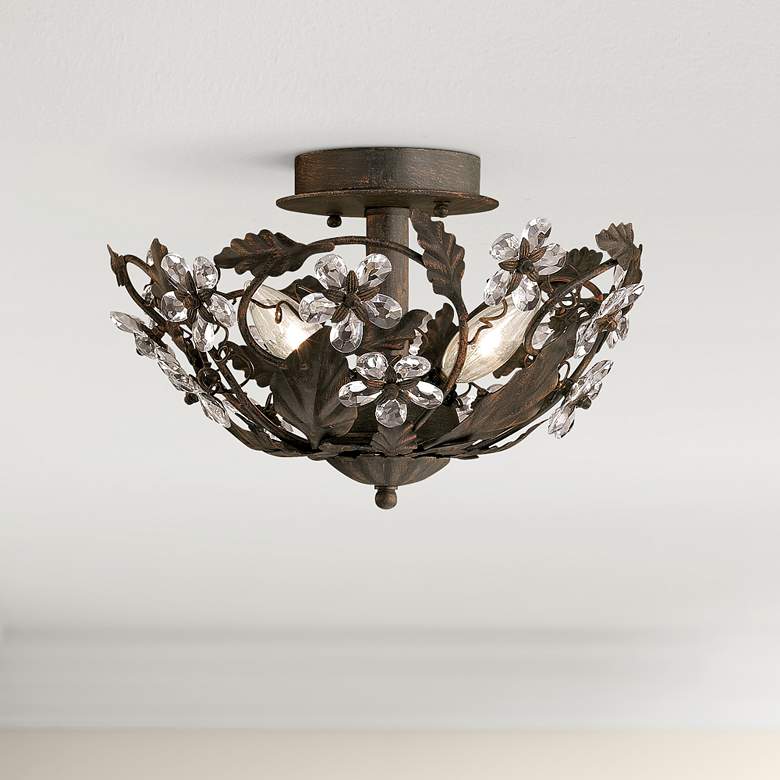 Image 1 Crystal Flowers 12" Wide Bronze Ceiling Light Fixture
