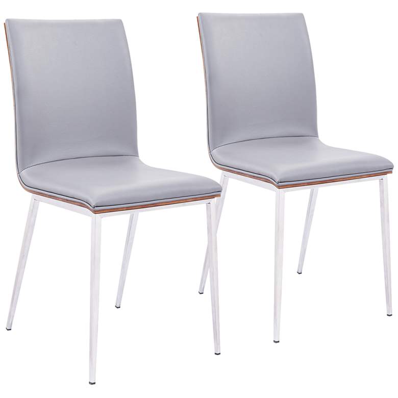 Image 1 Crystal Gray Leatherette Dining Chair with Walnut Back Set of 2