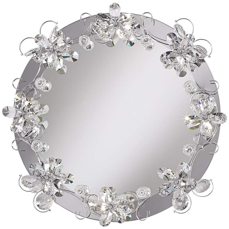 Image 1 Crystal Petals 25 5/8" Lighted Round Wall Mirror