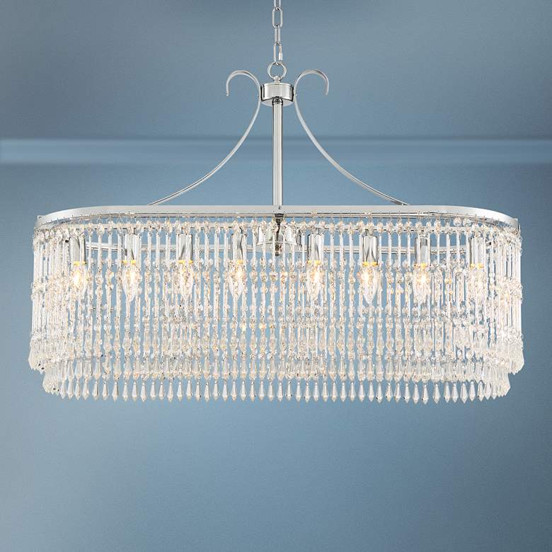 Image 1 Crystal Rain 34" Wide Chrome 8-Light Oval Chandelier