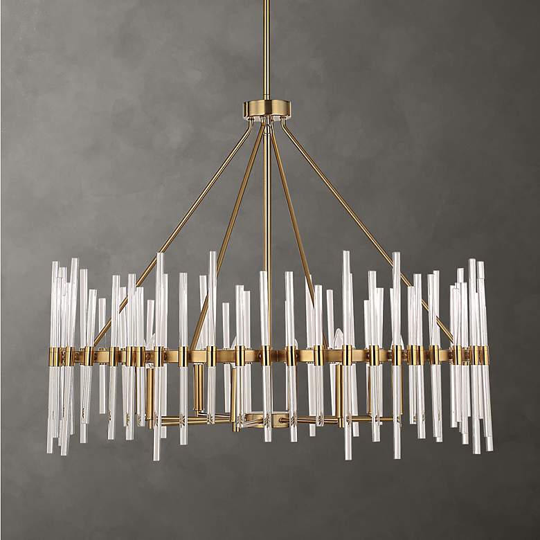 Image 1 Crystal Stick 38 3/4" Wide Warm Brass 8-Light Chandelier