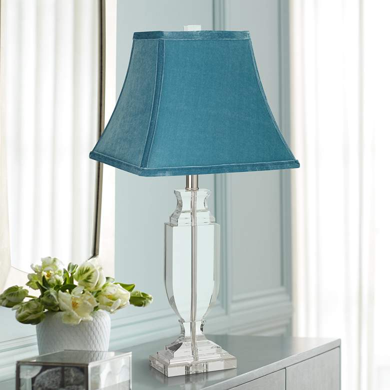 Image 1 Crystal Urn Table Lamp with Teal Blue Bell Shade