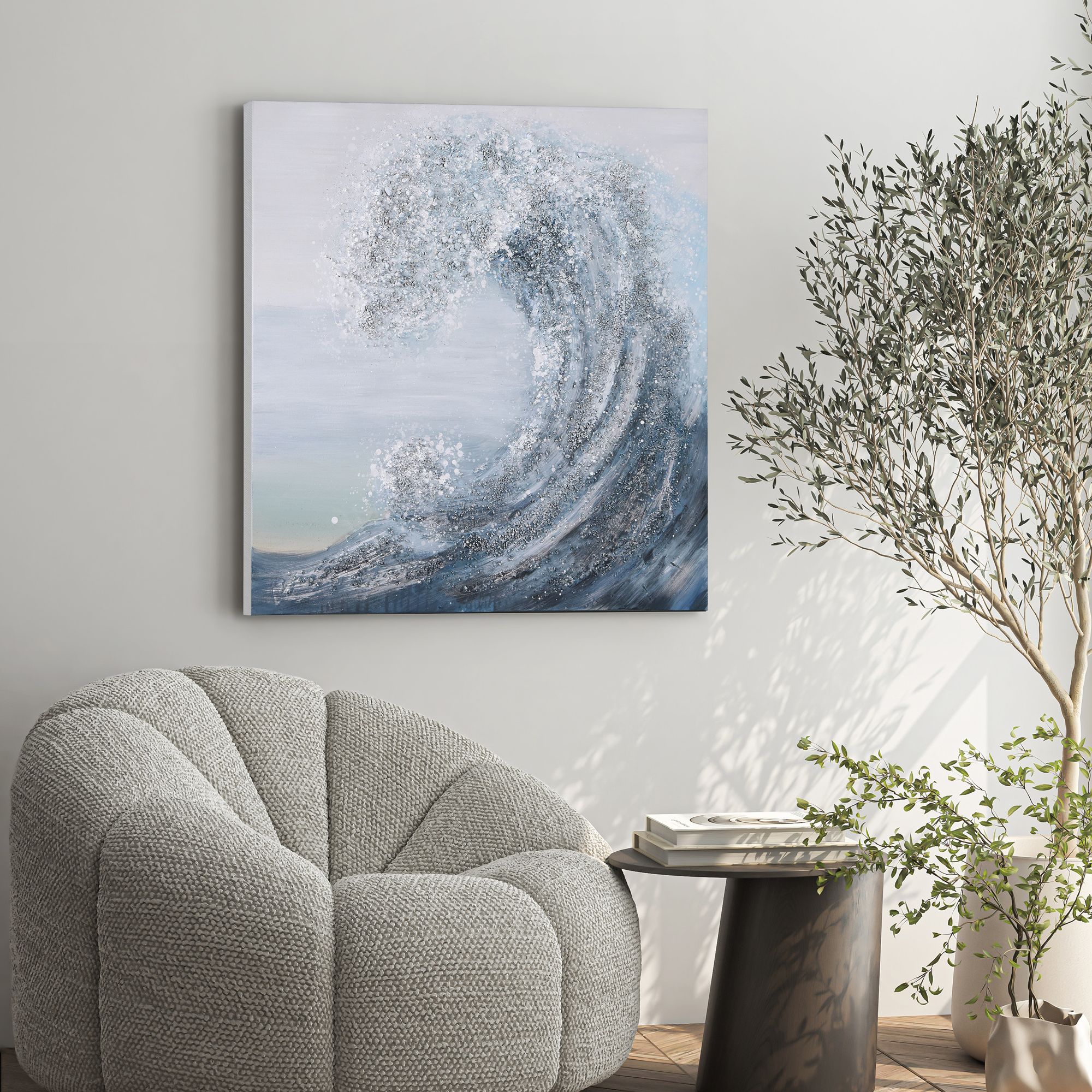 Crystal Wave 36" Square Textured Metallic Canvas Wall Art in scene