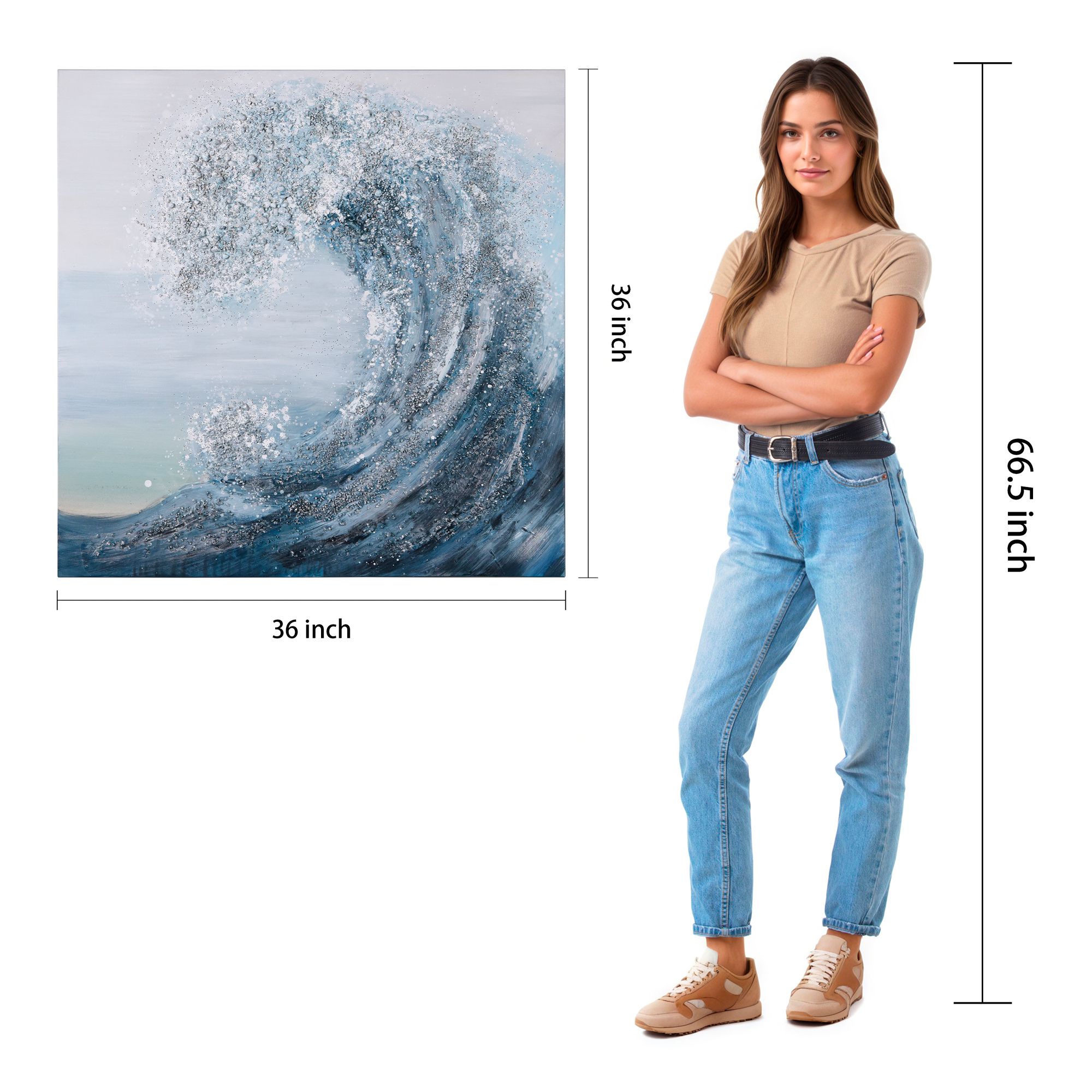 Crystal Wave 36" Square Textured Metallic Canvas Wall Art in scene