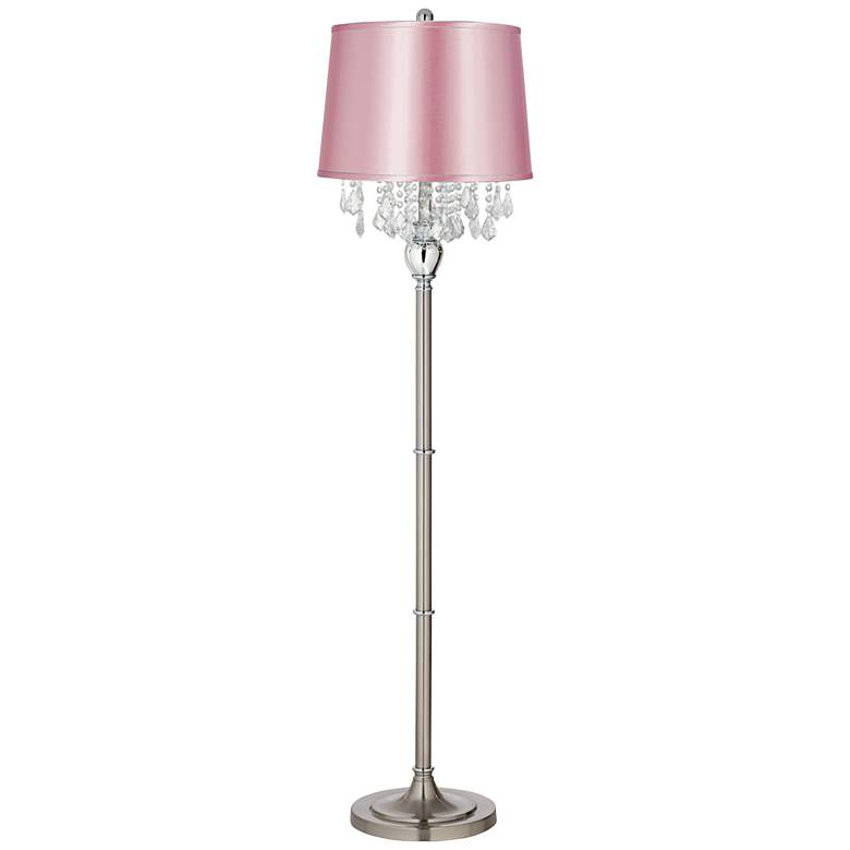 Image 1 Crystals 60 1/2" High Satin Steel Floor Lamp with Pink Satin Shade