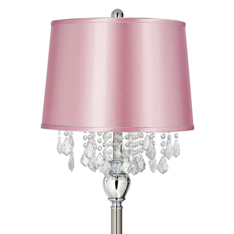 Image 2 Crystals 60 1/2" High Satin Steel Floor Lamp with Pink Satin Shade more views
