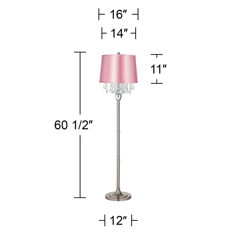 Image 5 Crystals 60 1/2" High Satin Steel Floor Lamp with Pink Satin Shade more views