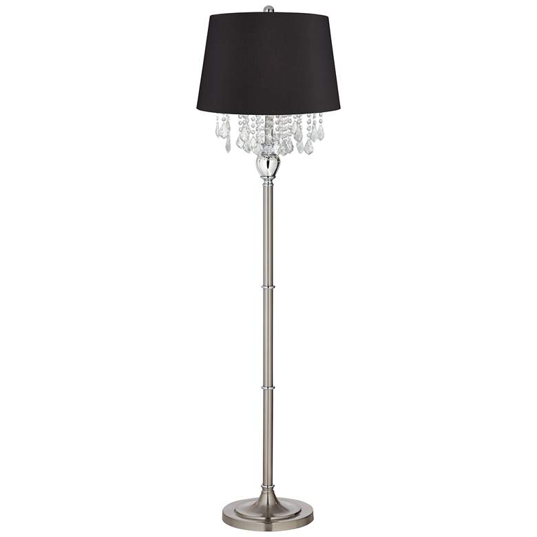 Image 1 Crystals 60 1/2" Satin Steel Floor Lamp with Black Drum Shade