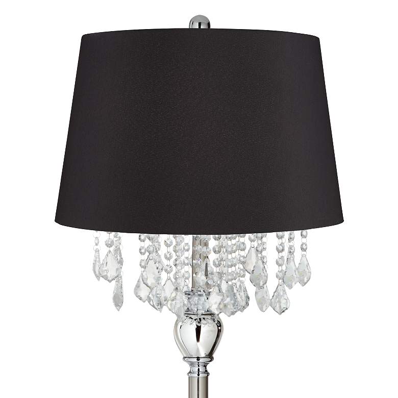 Image 2 Crystals 60 1/2" Satin Steel Floor Lamp with Black Drum Shade more views