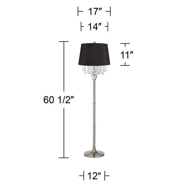 Image 5 Crystals 60 1/2" Satin Steel Floor Lamp with Black Drum Shade more views