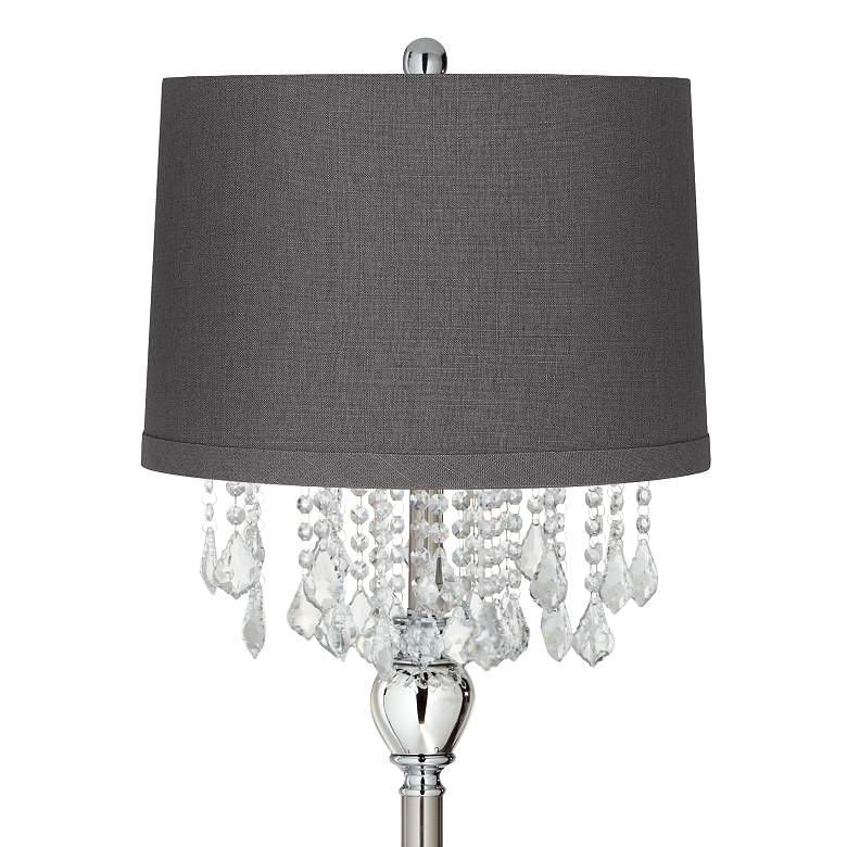 Image 2 Crystals 60 1/2" Satin Steel Floor Lamp with Gray Drum Shade more views