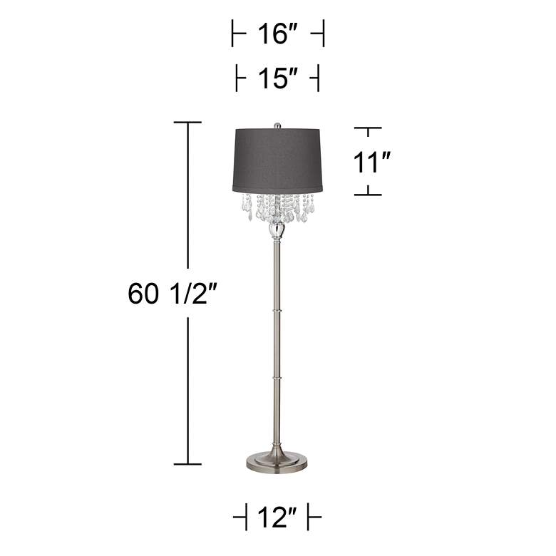 Image 5 Crystals 60 1/2" Satin Steel Floor Lamp with Gray Drum Shade more views