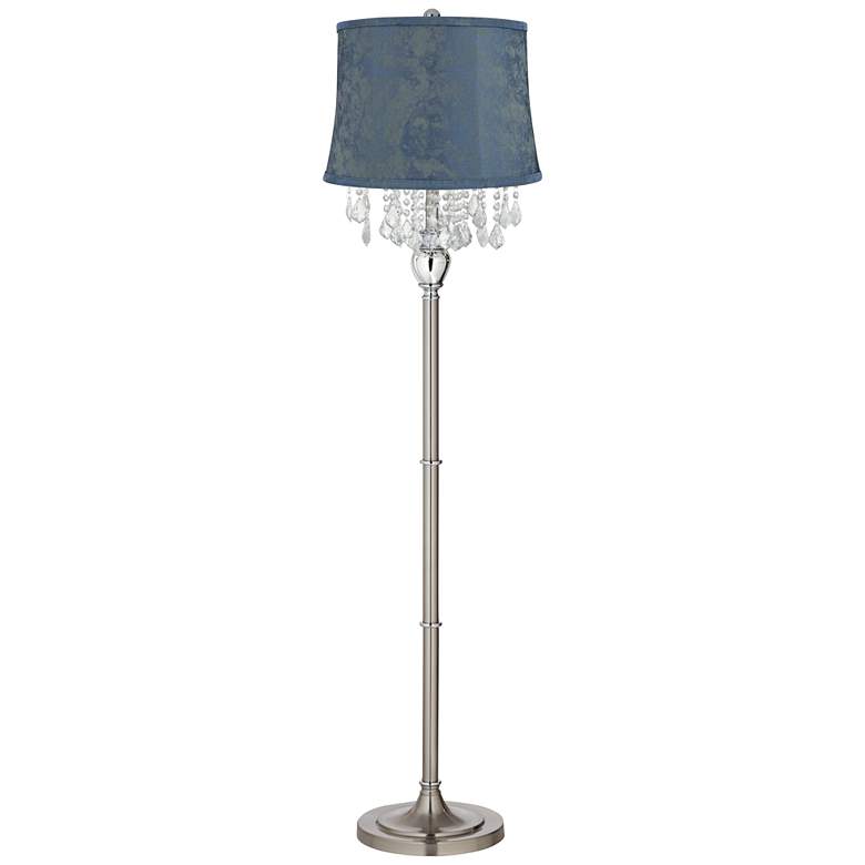 Image 1 Crystals 60 1/2" Satin Steel Floor Lamp with Nagano Blue Shade
