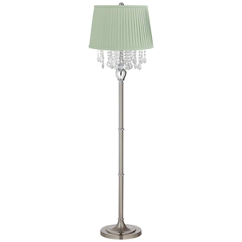 Image 1 Crystals 60 1/2" Satin Steel Floor Lamp with Shay Celadon Green Shade