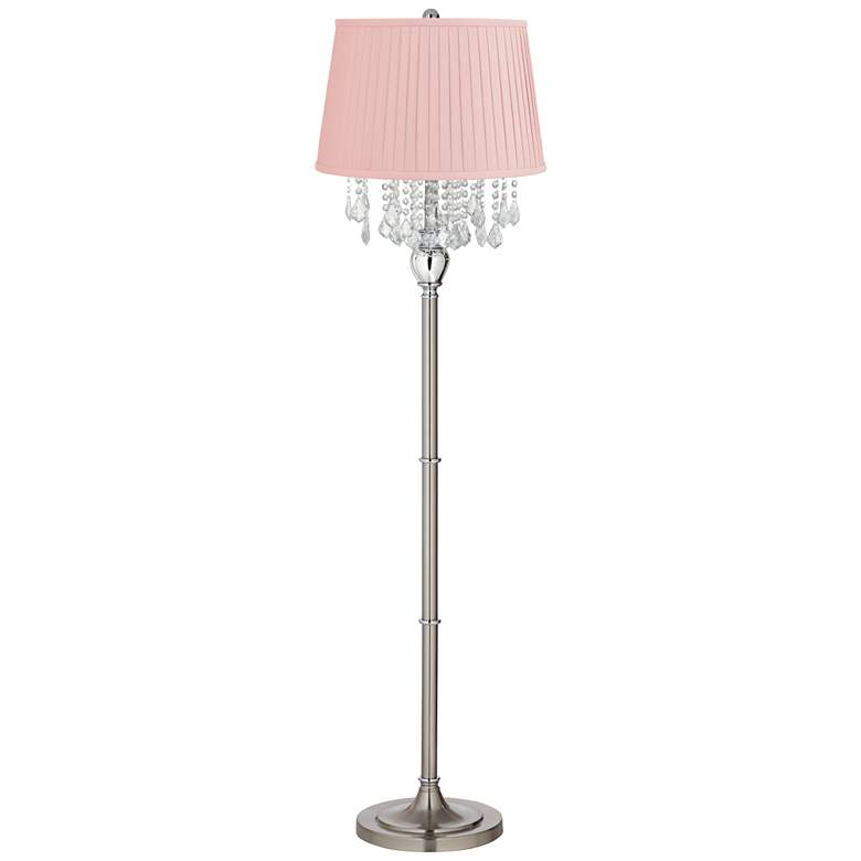 Image 1 Crystals 60 1/2" Satin Steel Floor Lamp with Shay Light Pink Shade