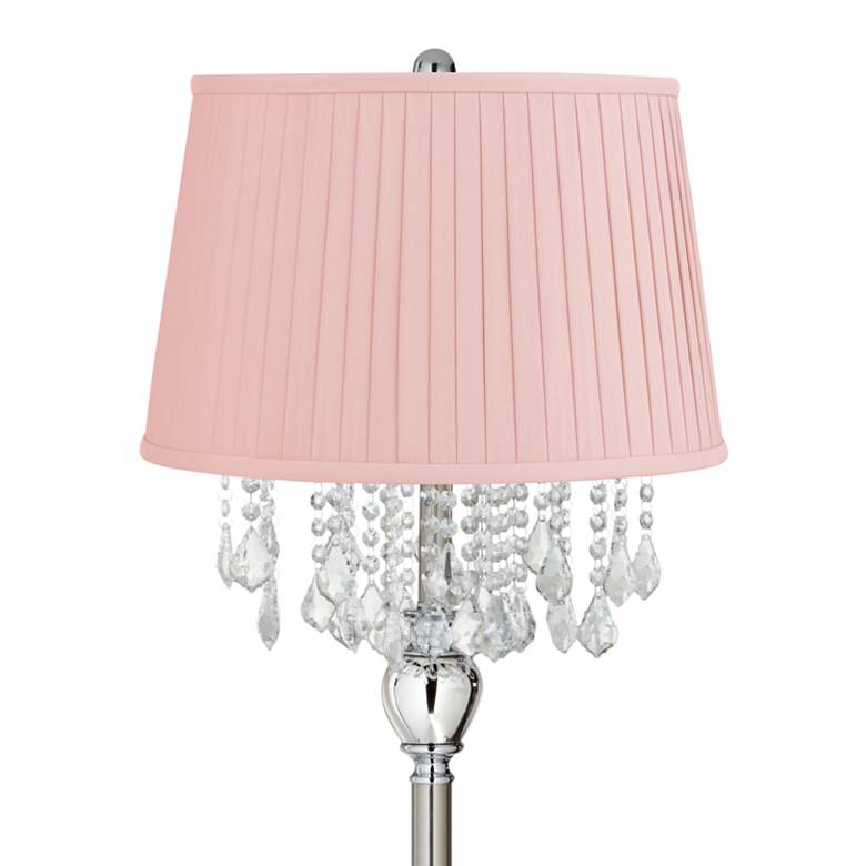 Image 2 Crystals 60 1/2" Satin Steel Floor Lamp with Shay Light Pink Shade more views