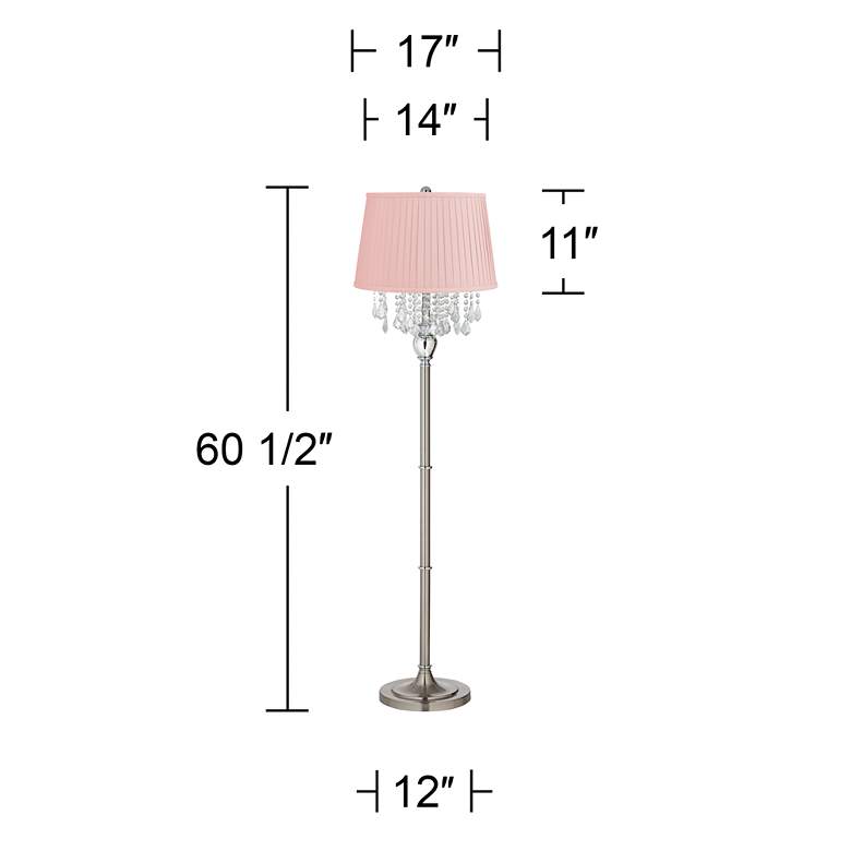 Image 5 Crystals 60 1/2" Satin Steel Floor Lamp with Shay Light Pink Shade more views