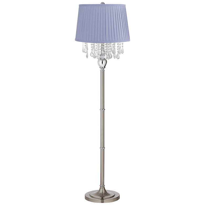Image 1 Crystals 60 1/2" Satin Steel Floor Lamp with Shay Lilac Purple Shade