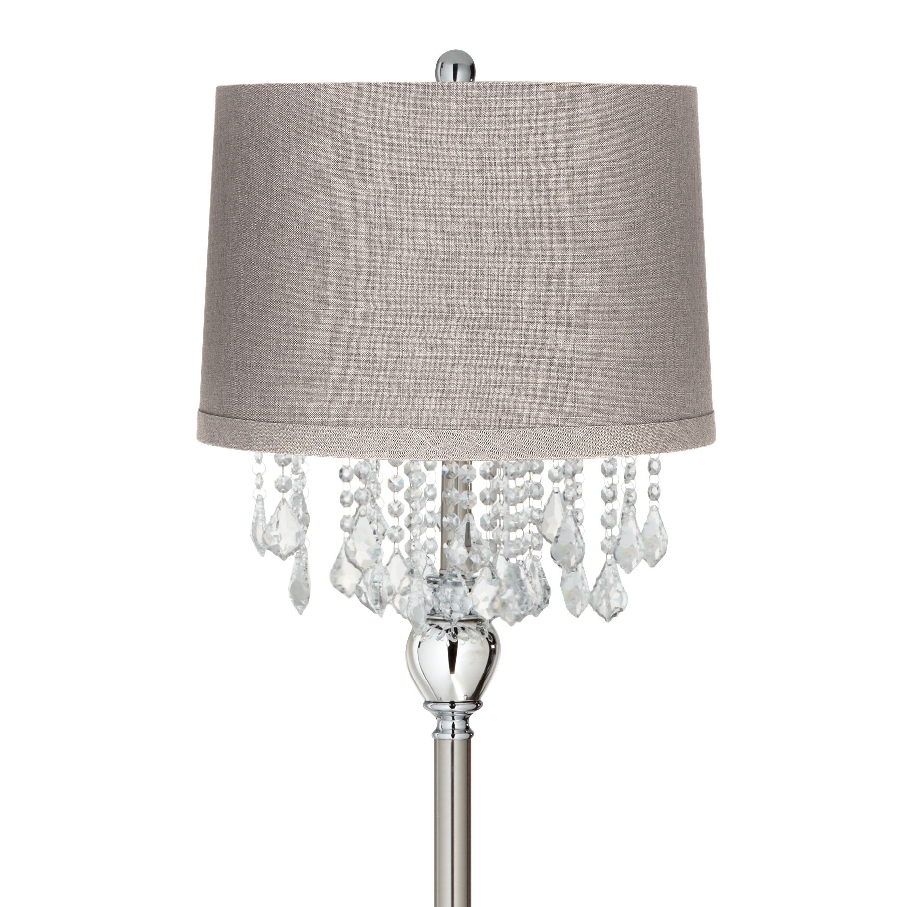 Image 2 Crystals 60 1/2" Satin Steel Floor Lamp with Warm Gray Drum Shade more views