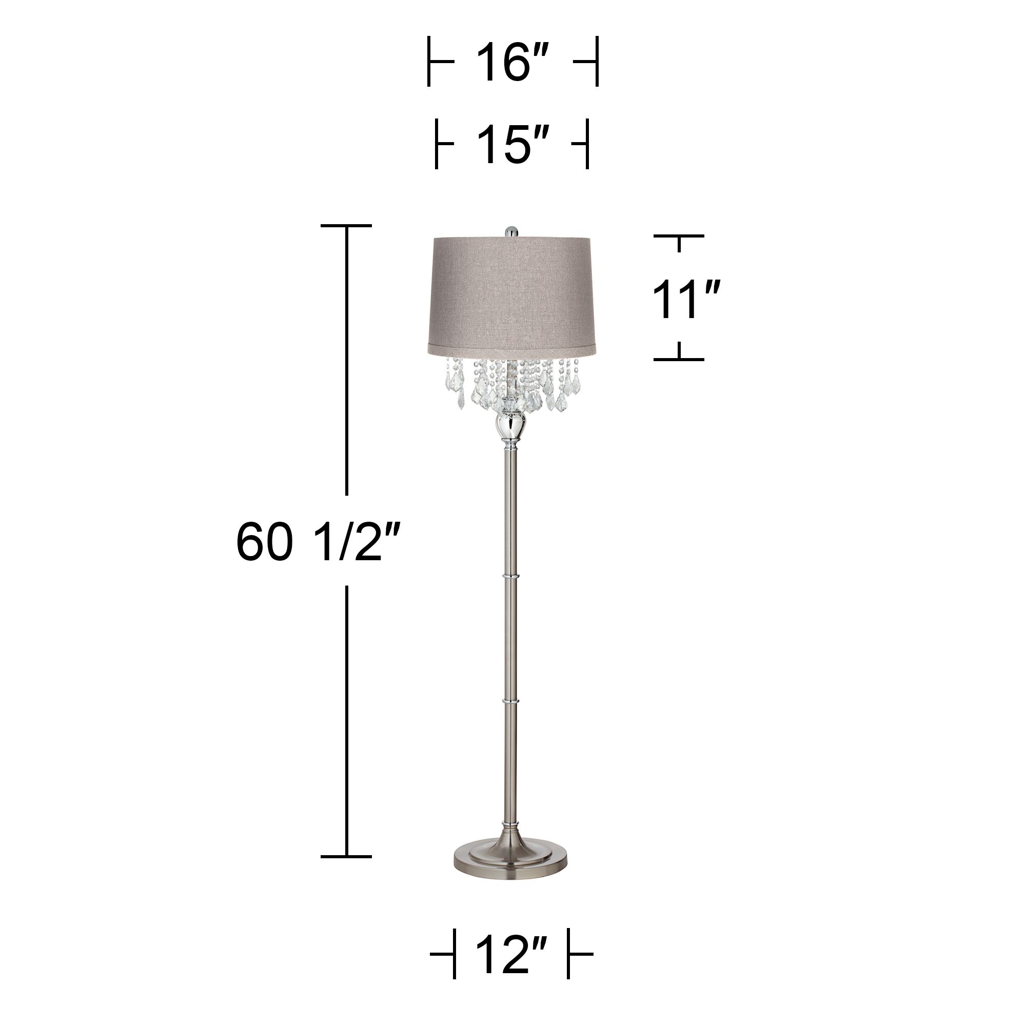 Image 5 Crystals 60 1/2" Satin Steel Floor Lamp with Warm Gray Drum Shade more views