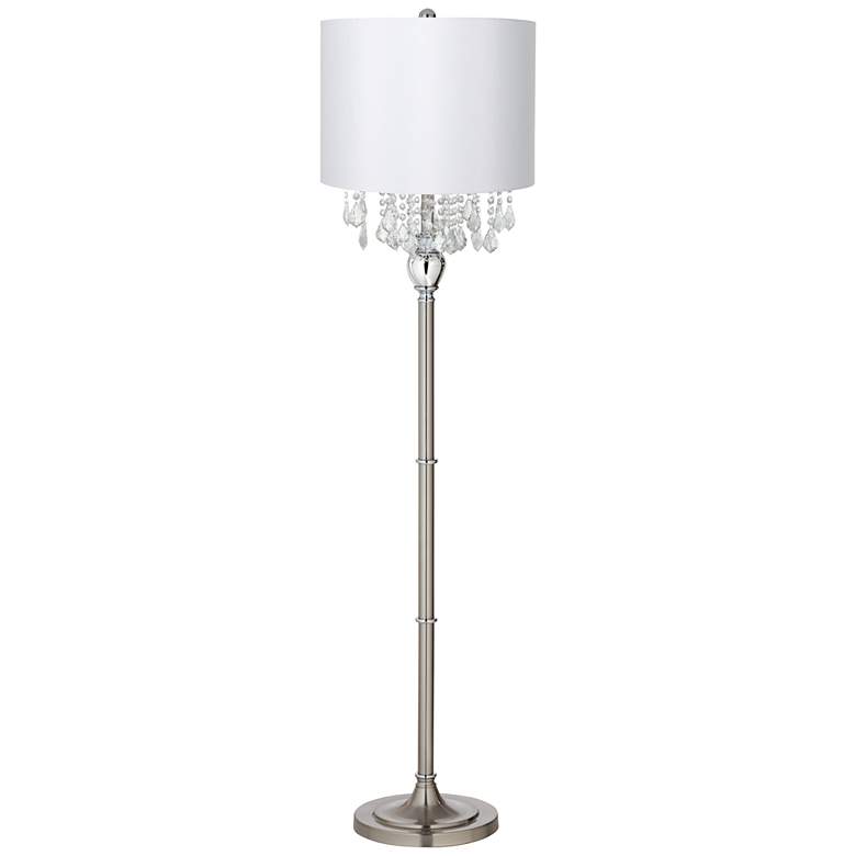 Image 1 Crystals 60 1/2" Satin Steel Floor Lamp with White Drum Shade