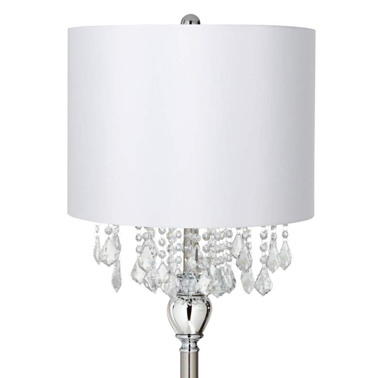 Image 2 Crystals 60 1/2" Satin Steel Floor Lamp with White Drum Shade more views