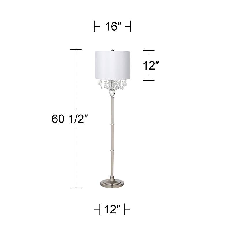 Image 5 Crystals 60 1/2" Satin Steel Floor Lamp with White Drum Shade more views