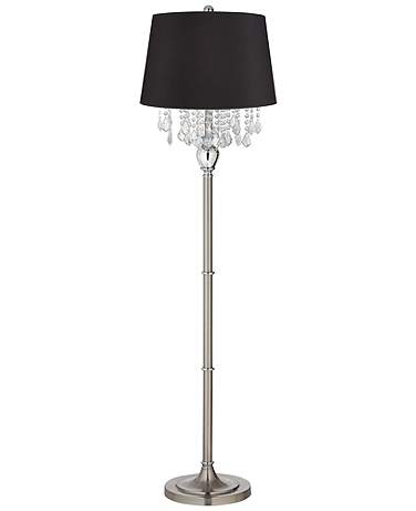 Crystals 60 1/2" Satin Steel Floor Lamp with Black Drum Shade