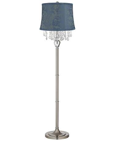 Crystals 60 1/2" Satin Steel Floor Lamp with Nagano Blue Shade