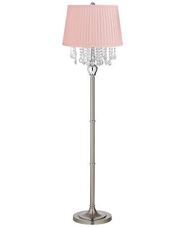 Crystals 60 1/2" Satin Steel Floor Lamp with Shay Light Pink Shade