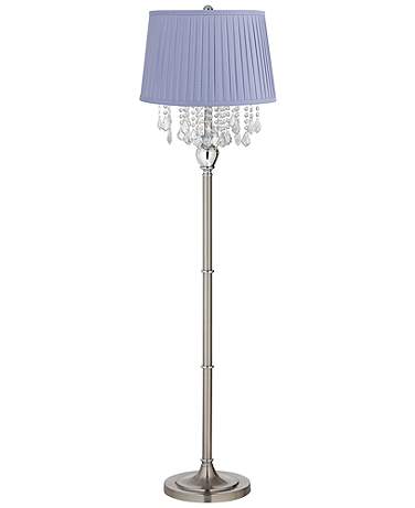 Crystals 60 1/2" Satin Steel Floor Lamp with Shay Lilac Purple Shade