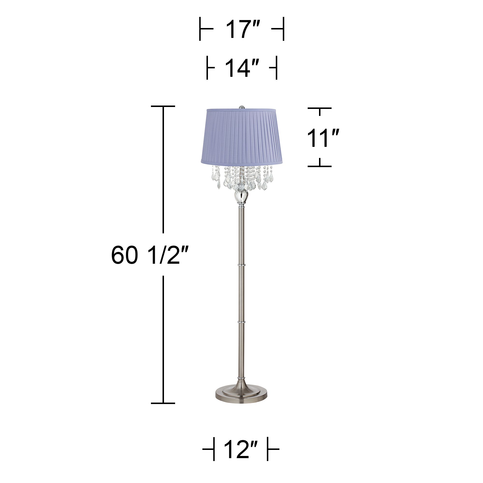 Image 5 Crystals 60 1/2" Satin Steel Floor Lamp with Shay Lilac Purple Shade more views