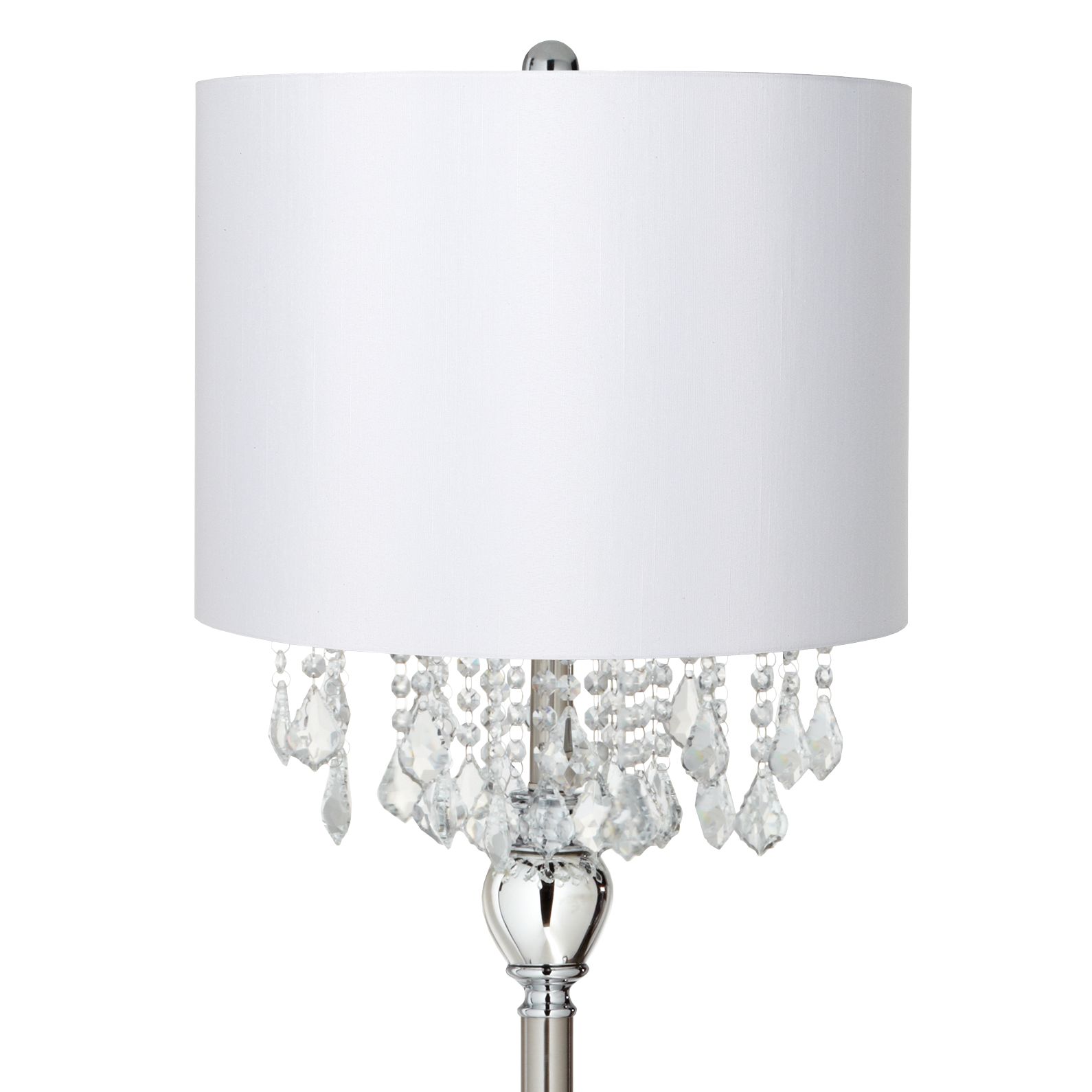 Image 2 Crystals 60 1/2" Satin Steel Floor Lamp with White Drum Shade more views