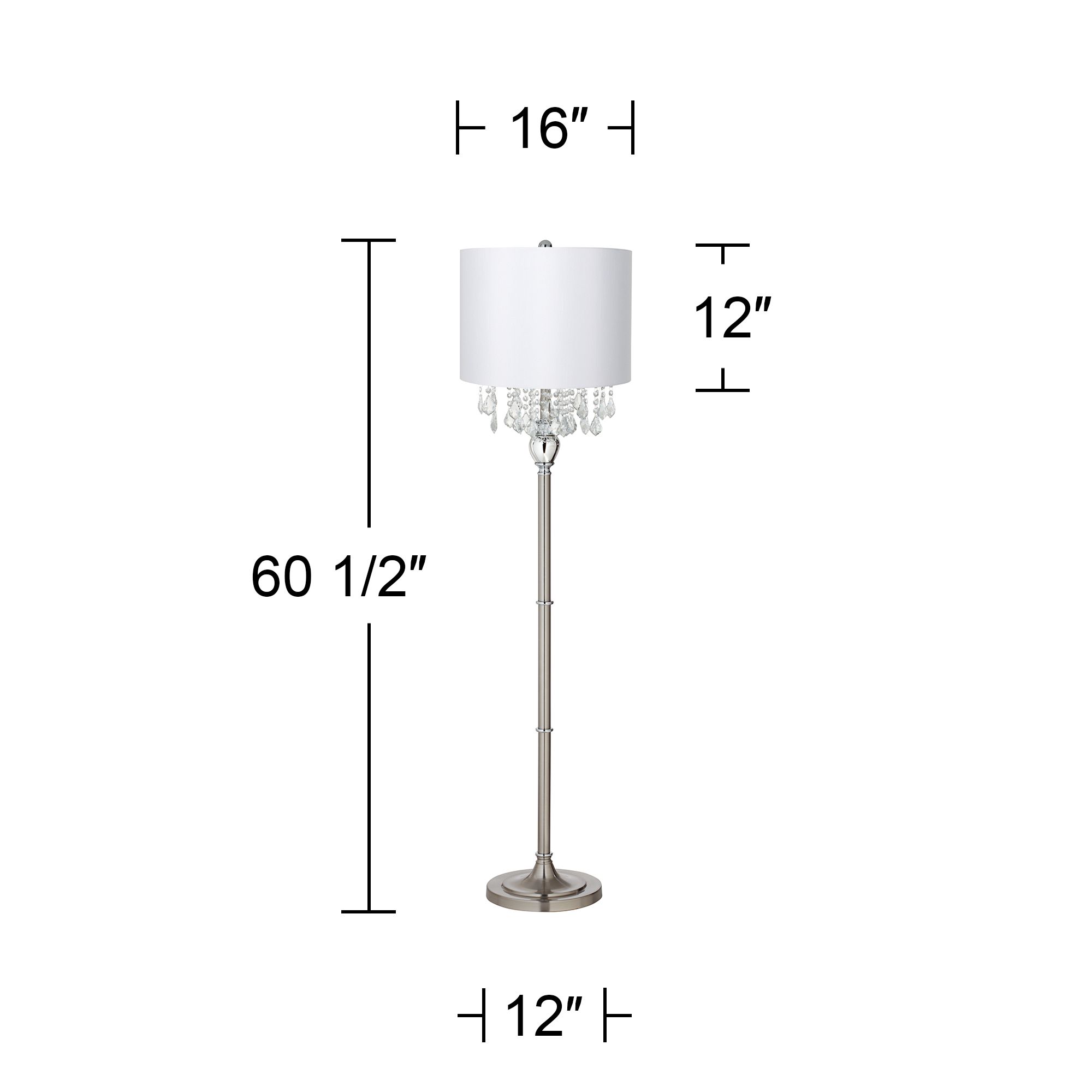 Image 5 Crystals 60 1/2" Satin Steel Floor Lamp with White Drum Shade more views