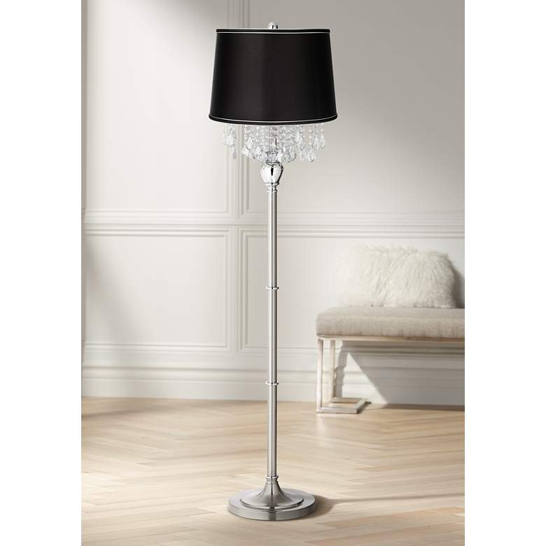 Image 1 Crystals 62 1/2" Black Satin Brushed Nickel Floor Lamp