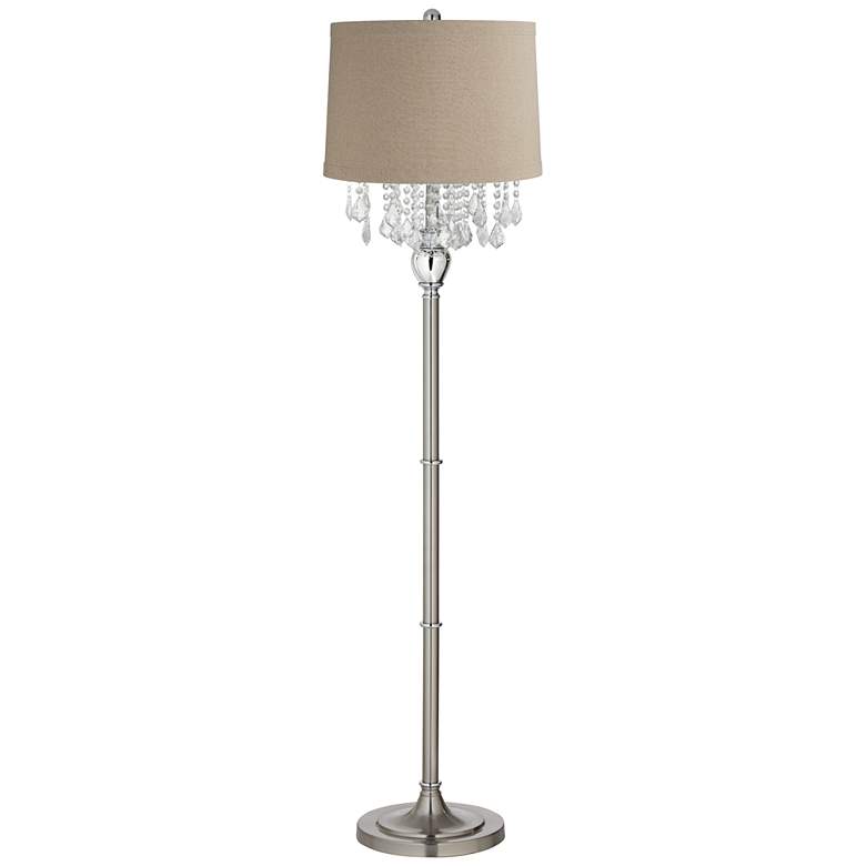 Image 1 Crystals 62 1/2" Linen Shade Brushed Nickel Floor Lamp